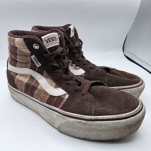 Vans Filmore Hi Platform Womens Size 8.5 Brown Plaid Shoes Casual Walking